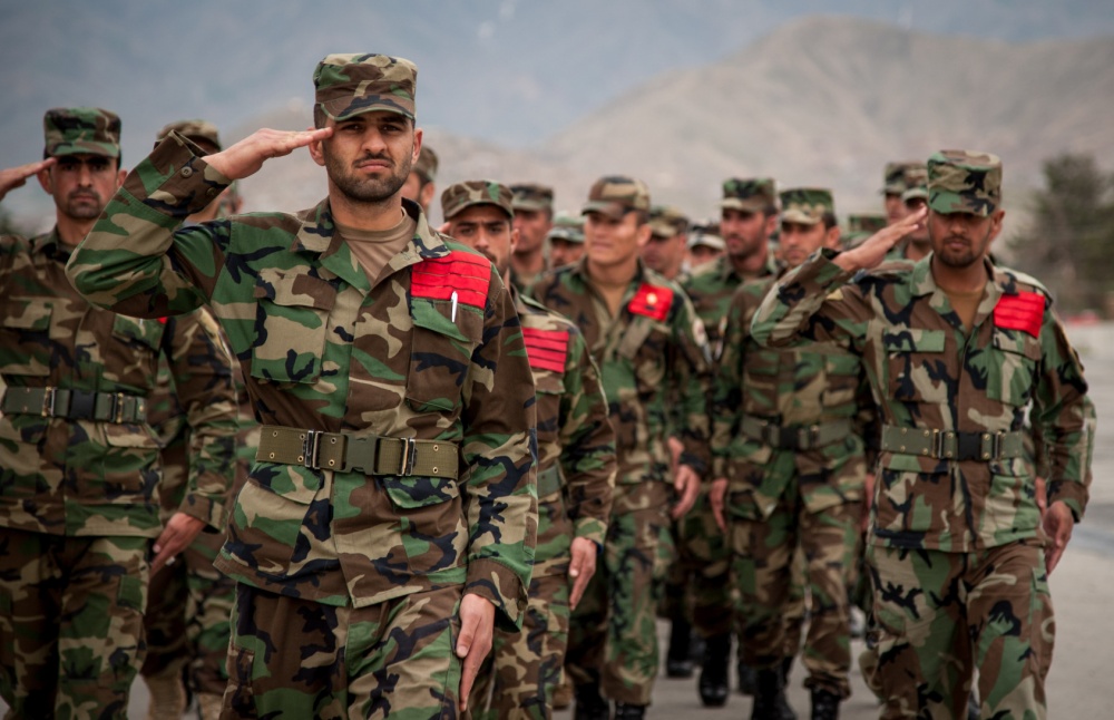 Afghan National Army (ANA), soldier with worn-out boots stands to attention by Kenny Holston (CC2)